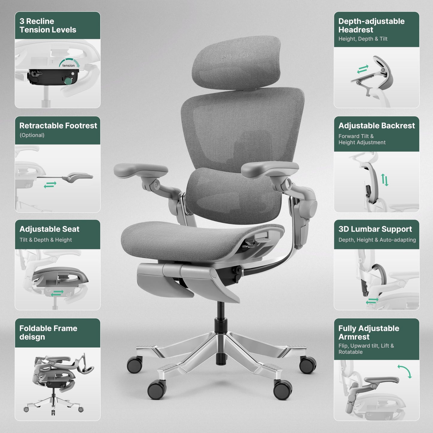 HINOMI H2 Pro Premium Ergonomic Office Chair - Comfy Home Office Desk Computer Chair with Adjustable Back Support, Swivel Wheels, Flip-up Arms, Comfortable Mesh Seat for Desk Work (Gray)