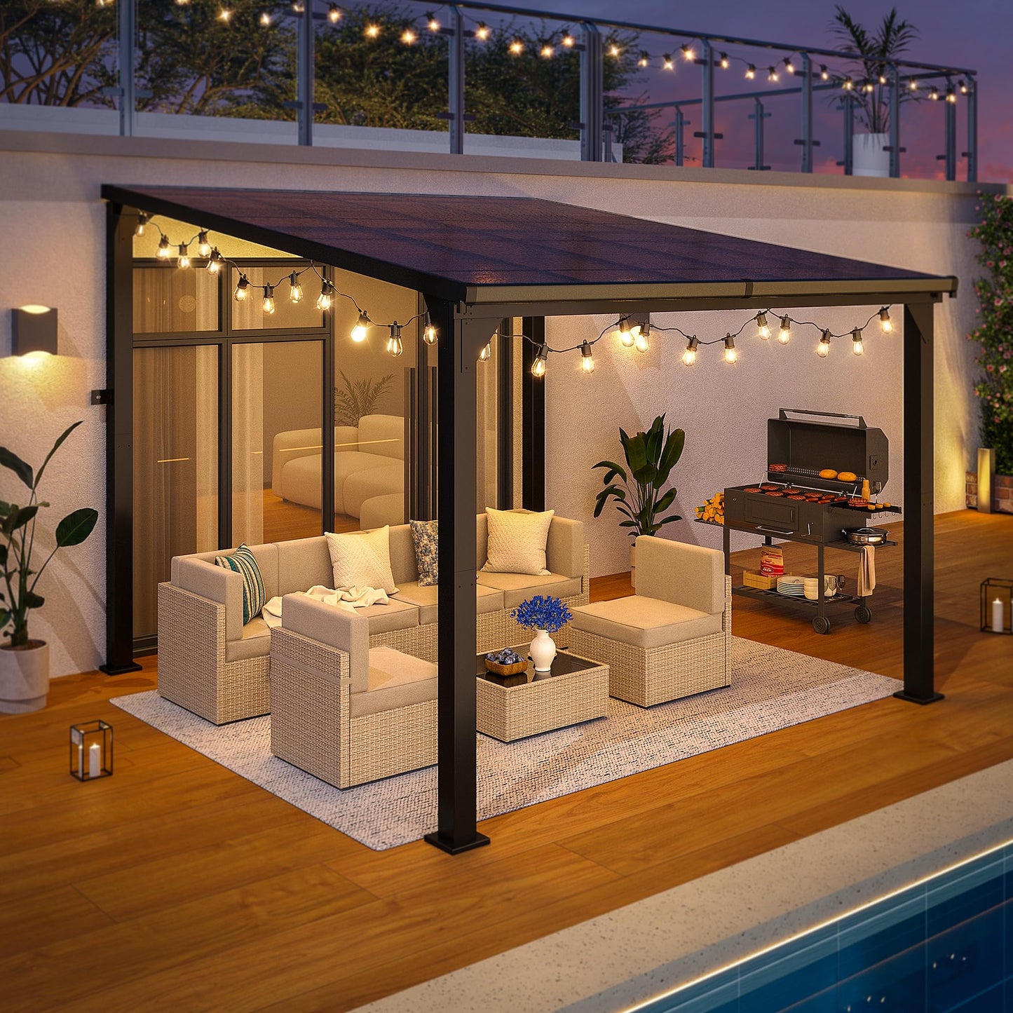 Patiopia 10 * 10FT Pergola,4 * 4 Inch Thickened Pillars & Enlarged Base,Outdoor Hardtop Lean to Gazebo,Wall Mounted Pergola,Pergolas Gazebos Clearance,Aluminum Frame Pergola,UV Resistant Patio Roof