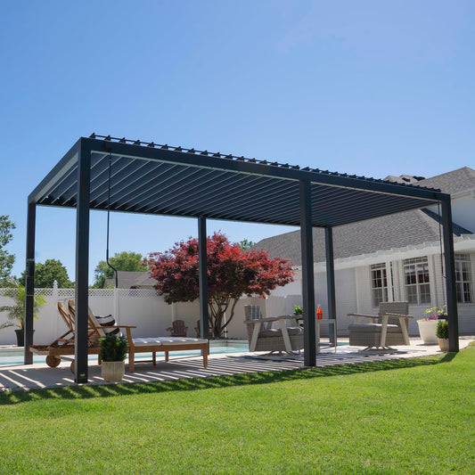 Backyard Discovery Sarasota 20' x 10' Galvanized Steel Louvered Pergola Kit with Adjustable Roof, Shade, Rain Protection, High-Wind Rating, Gutter System for Outdoor Patio, Garden, Deck, Entertaining
