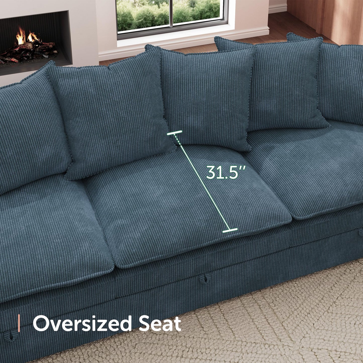 HONBAY Modular Sectional Sofa, 6 Seaters Corduroy Sectional Couchwith Ottoman, L Shaped Sofa with Storage & Pillows, Blue