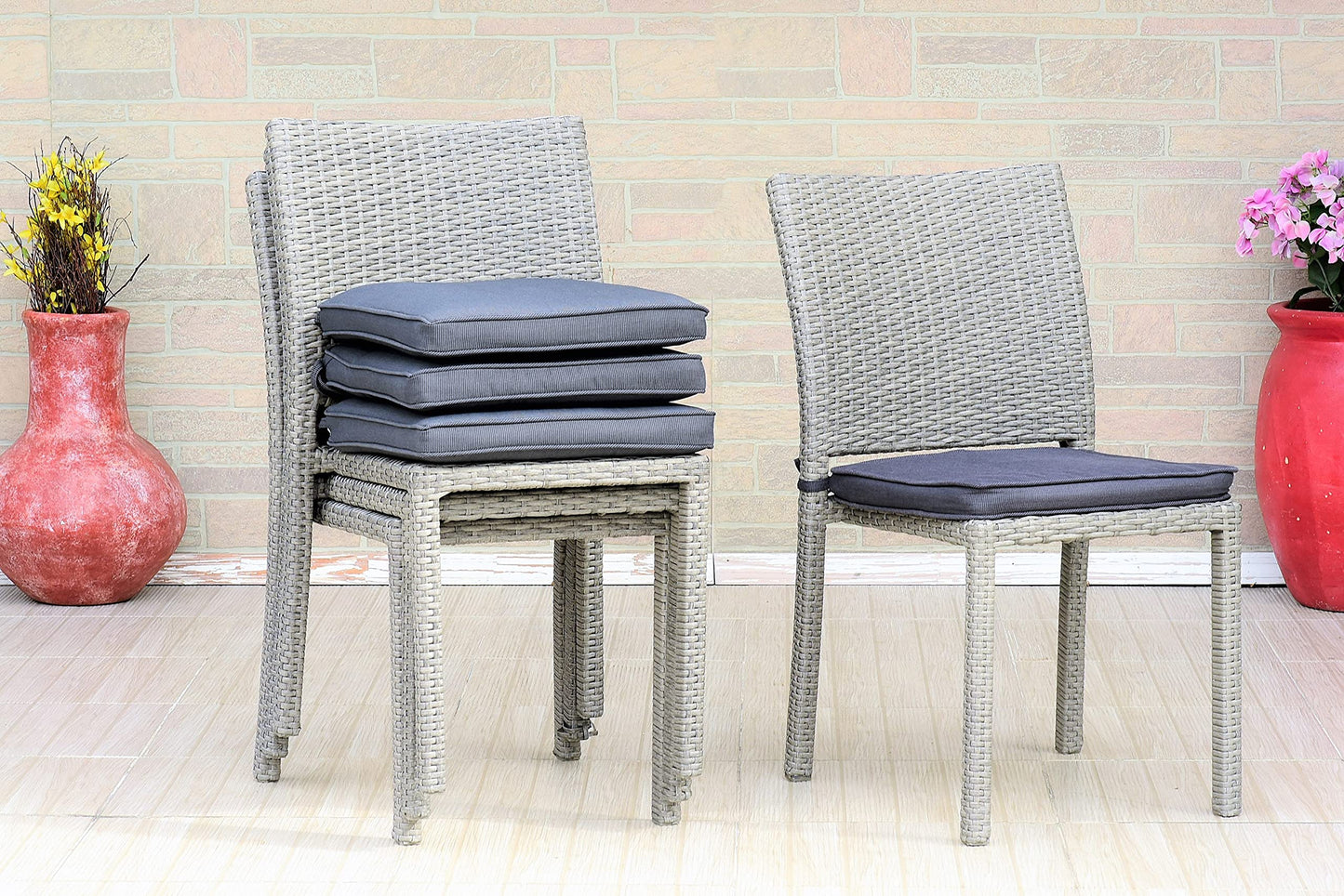 Amazonia Jefferson 11-Piece Patio Extendable Dining Table Set | Teak Finish & Light Grey Wicker Chairs with Cushion | Ideal for Outdoors and Indoors