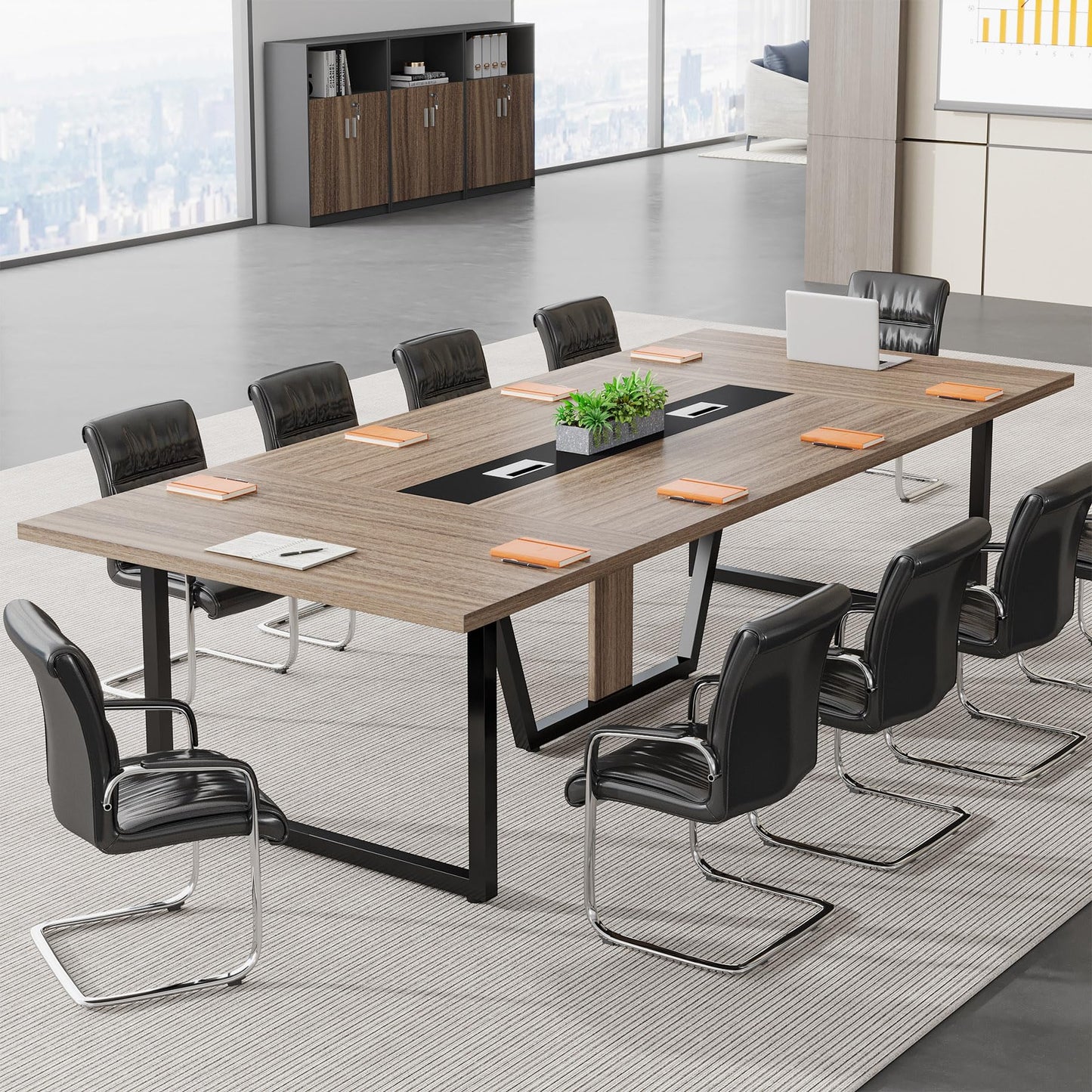Tribesigns 8FT Conference Table, 94.49 L x 47.24 W x 29.53 H Inches Large Meeting Podcast Table for 10 People, Business Style Wooden Training Table with Strong Metal Frame for Office Conference