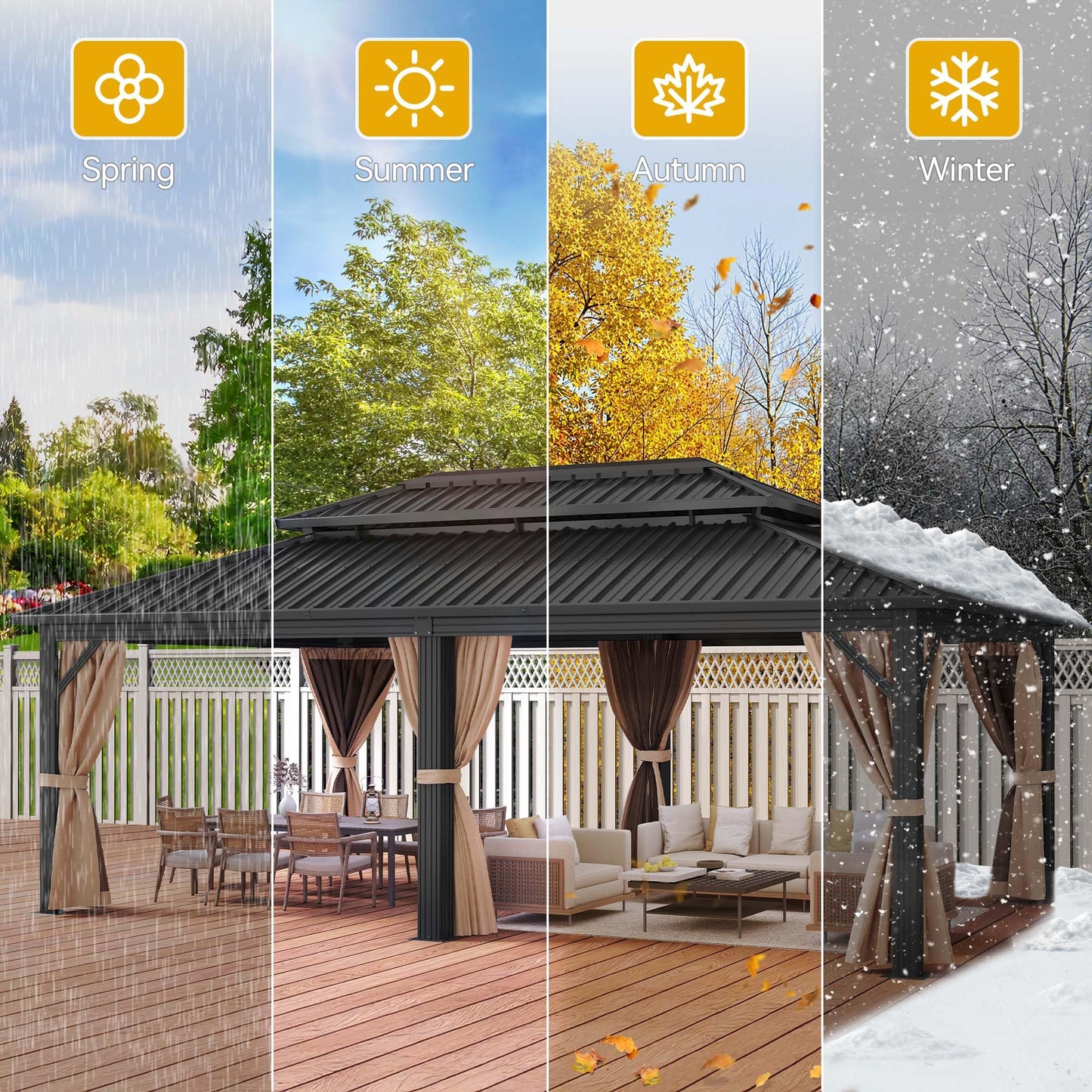DWVO 20x12ft Aluminum Gazebo Hardtop Double Roof Canopy Outdoor Gazebo Galvanized Roof with Netting and Curtain Garden Tent for Patio, Backyard and Deck