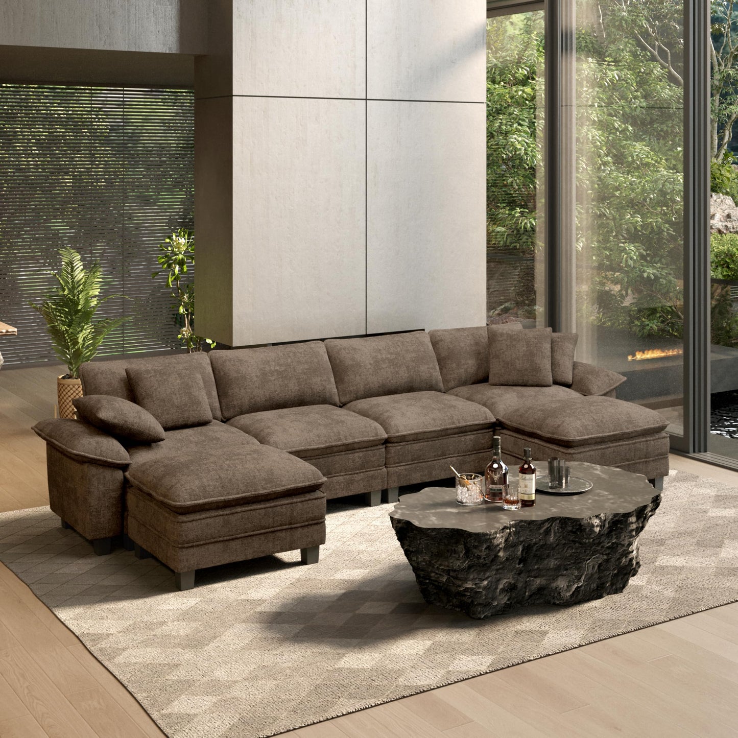 HERA'S HOUSE 158" Modular Sectional Sofa, Oversized U Shaped Couches for Living Room, Comfy Cloud Couch with Ottoman, 6-Seater Deep Seat Sofa with Throw Pillow, Chenille Taupe