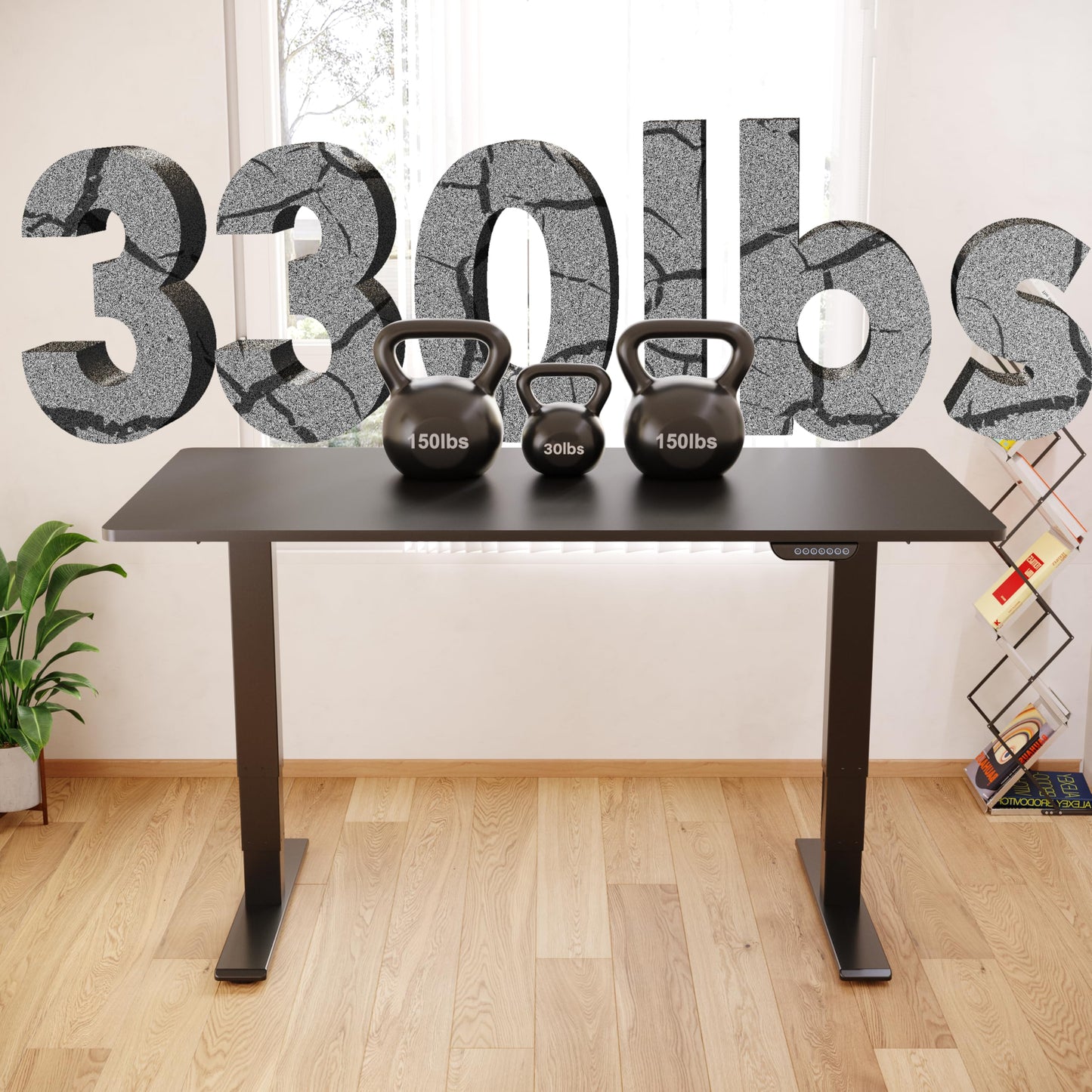 FLEXISPOT E6 MAX Dual Motor 55x28 Inch 3-Stage Heavy Duty Standing Desk, 330lbs Weight Capacity, Height Adjustable Desk w/Cable Management & Wheels (Seamless Black Desktop + Black Frame)