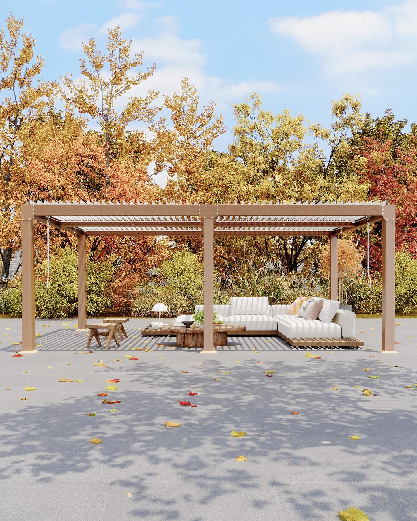 GarveeLife Louvered Pergola 12 ft x 20 ft, Outdoor Pergola with Adjustable Louvered Roof, Reinforced Aluminum Frame, Integrated Drainage System, Hardtop Gazebo for Patio, Deck, Wood Grain