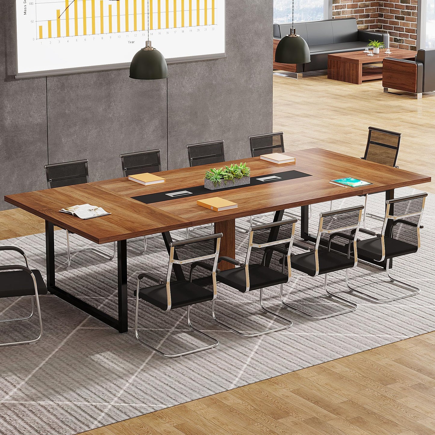 Tribesigns 8FT Conference Table, 94.49 L x 47.24 W x 29.53 H Inches Large Meeting Podcast Table for 10 People, Business Style Wooden Training Table with Strong Metal Frame for Office Conference
