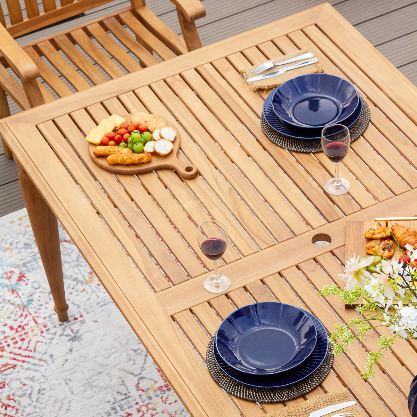 Cambridge Casual Texas 7-Piece Patio Dining Set – Solid Teak Wood Outdoor Furniture with 72-Inch Rectangular Table & 6 Chairs – Umbrella Hole – Weather-Resistant for Backyard or Garden