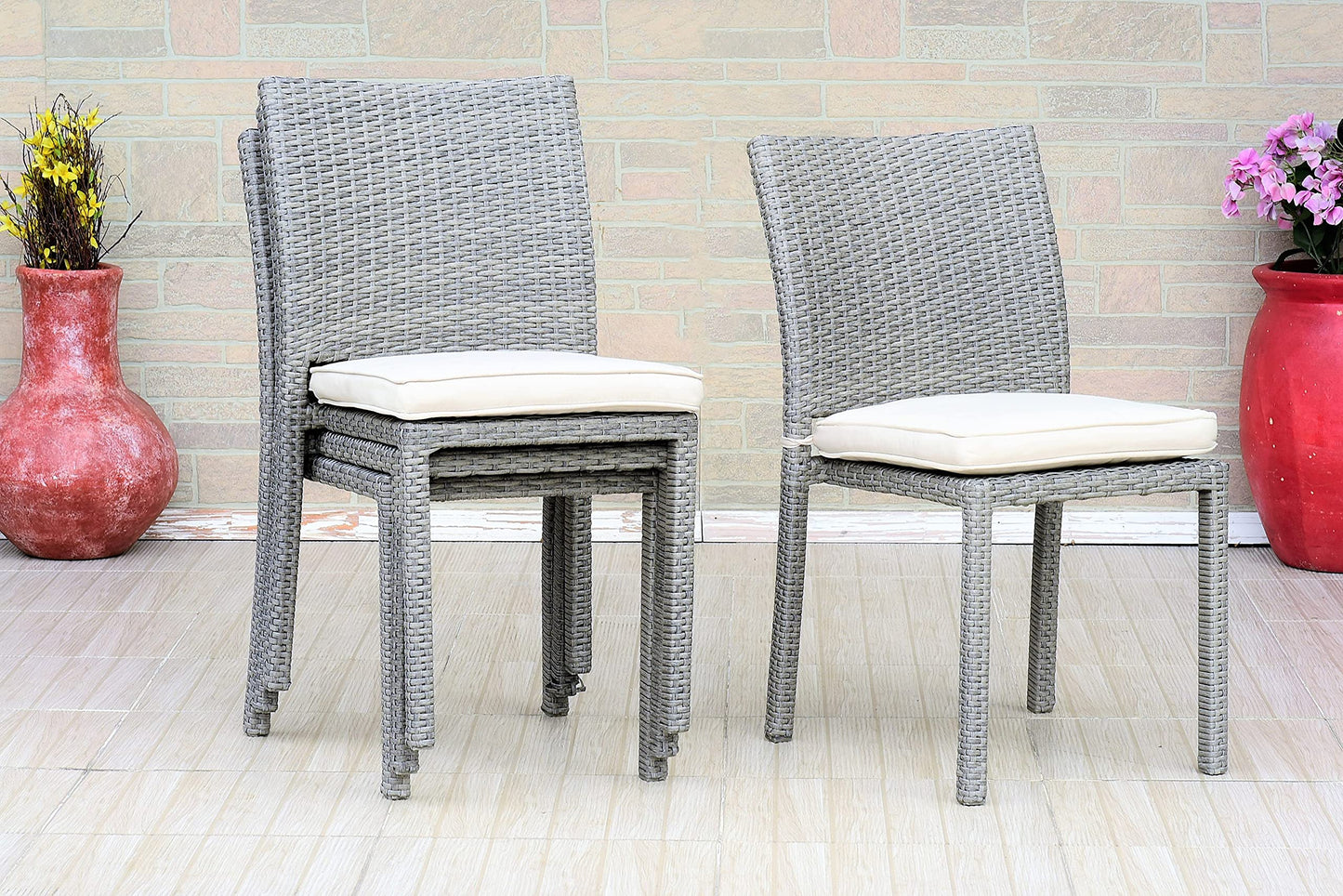 Amazonia Jefferson 11-Piece Patio Extendable Dining Table Set | Light Grey Wicker Chairs with Cushion | Ideal for Outdoors and Indoors