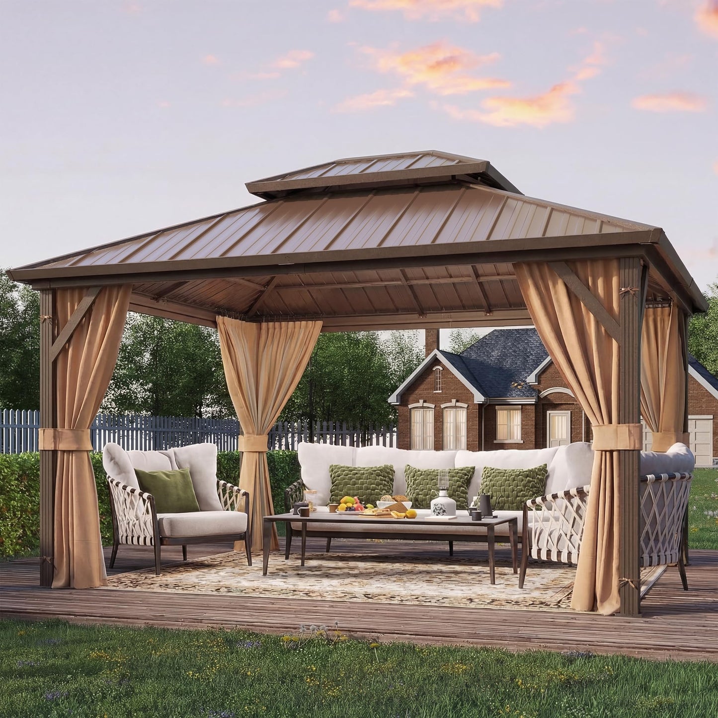 YOLENY 10' x 12' Hardtop Gazebo, Metal Gazebo with Aluminum Frame, Double Galvanized Steel Roof, Curtains and Netting Included, Pergolas for Patios, Garden, Parties, Lawns