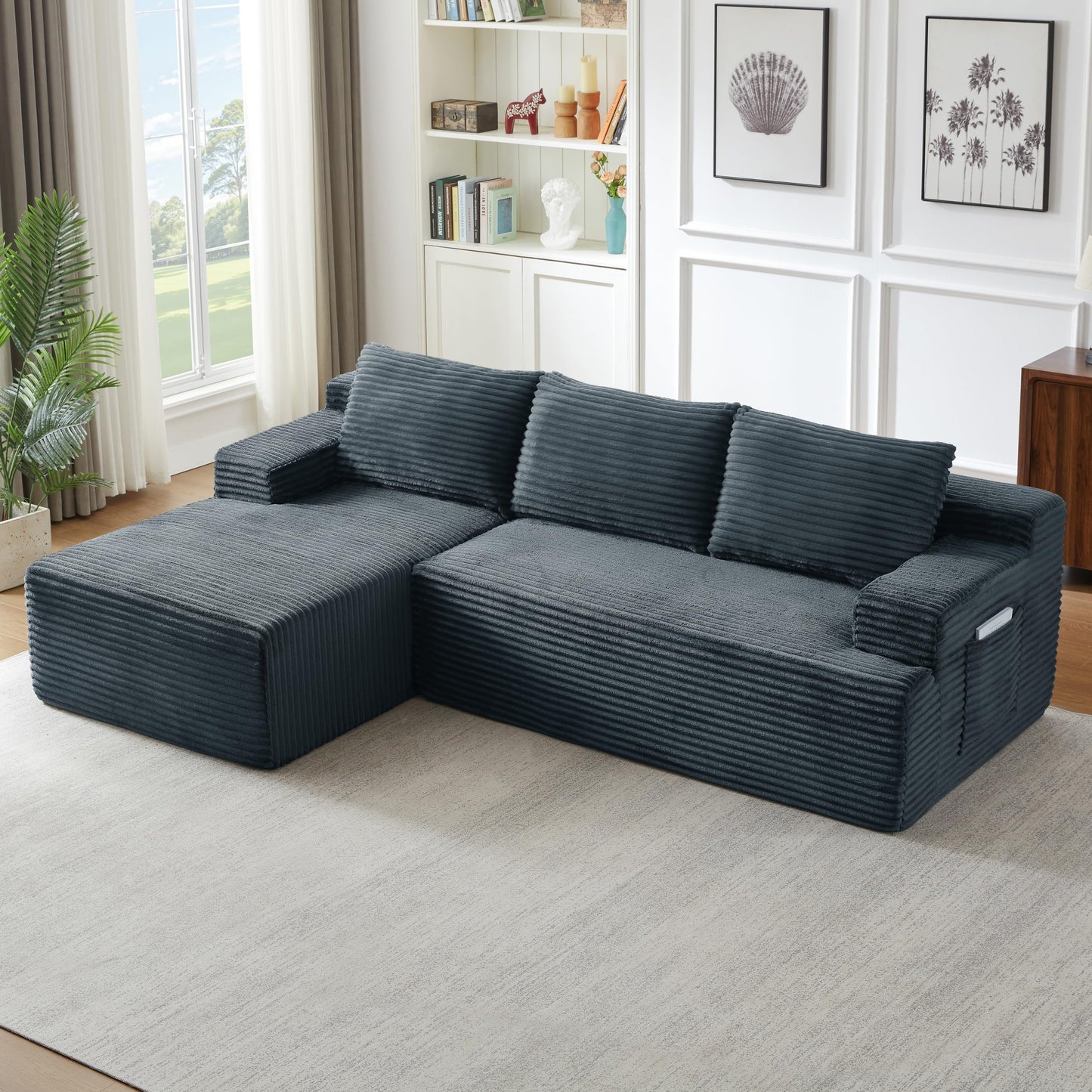 96" L Shaped Cloud Sectional Couch with Chaise, Deep Seat Modular Sectional Sofa Corduroy Memory Foam Sofa Boneless Couches for Living Room Bedroom, No Assembly Required