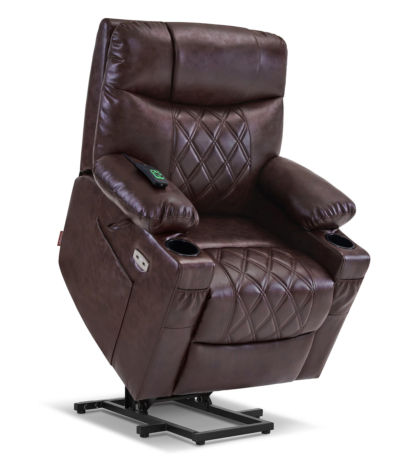 MCombo Small Power Lift Recliner Chair Sofa with Massage and Dual Heating, Adjustable Headrest for Elderly People Petite, USB Ports, Faux Leather 7111 (Dark Brown)