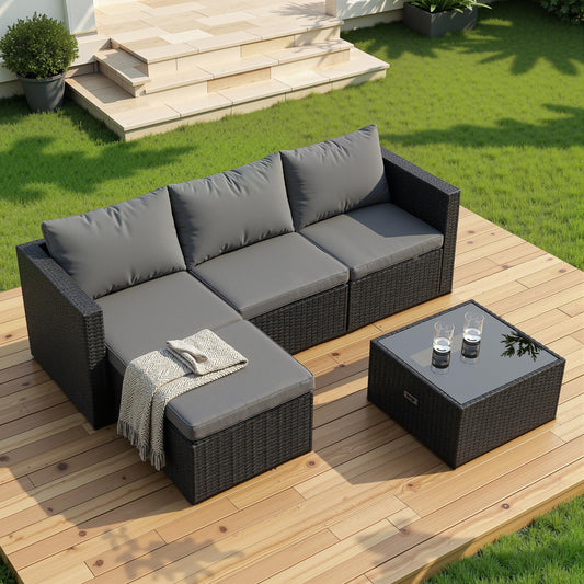 Shintenchi 4 Pieces Patio Furniture Sets, Outdoor Sofa Patio Sectional Sets All Weather, 2-in-1 Wicker Rattan Seating Sofa Couch with Cushions & Coffee Table for Yard, Garden, Porch, Poolside (Gray)