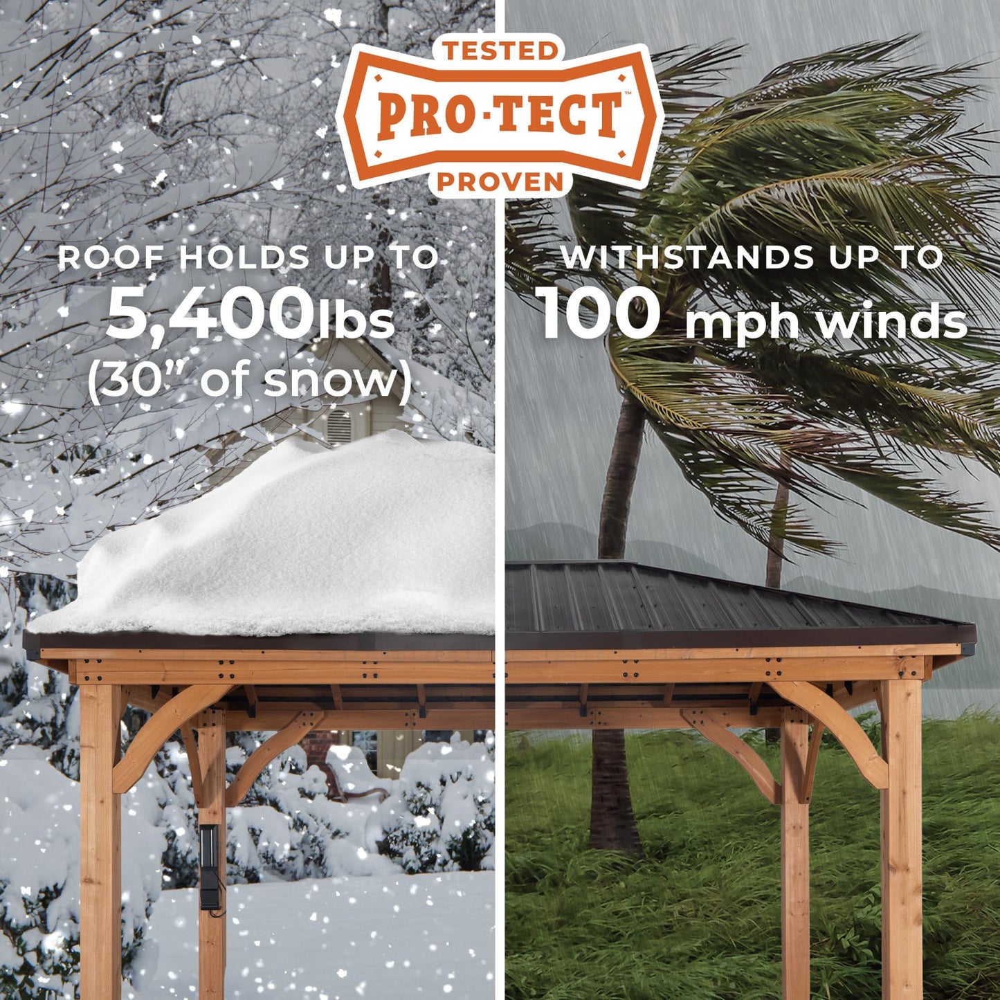 Backyard Discovery Barrington 10' x 10' Cedar Wood Outdoor Gazebo Pavilion with Hardtop Galvanized Steel Hip Roof, Snow Support, Wind Resistance, PowerPort, Shade for Garden, Patio, Deck, Entertaining