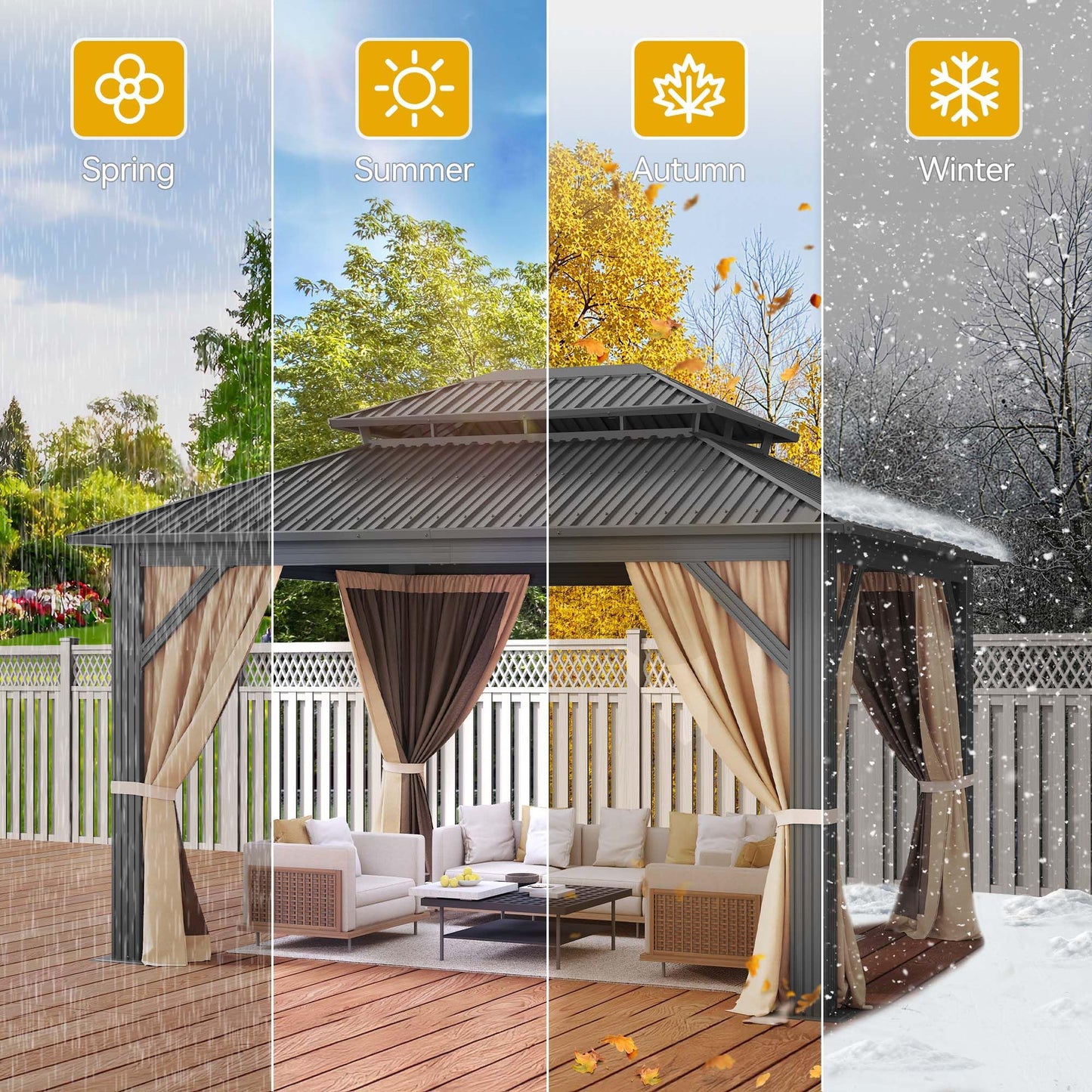 DWVO 12x14ft Aluminum Gazebo Hardtop Double Roof Canopy Outdoor Gazebo Galvanized Roof with Netting and Curtain Garden Tent for Patio, Backyard and Deck