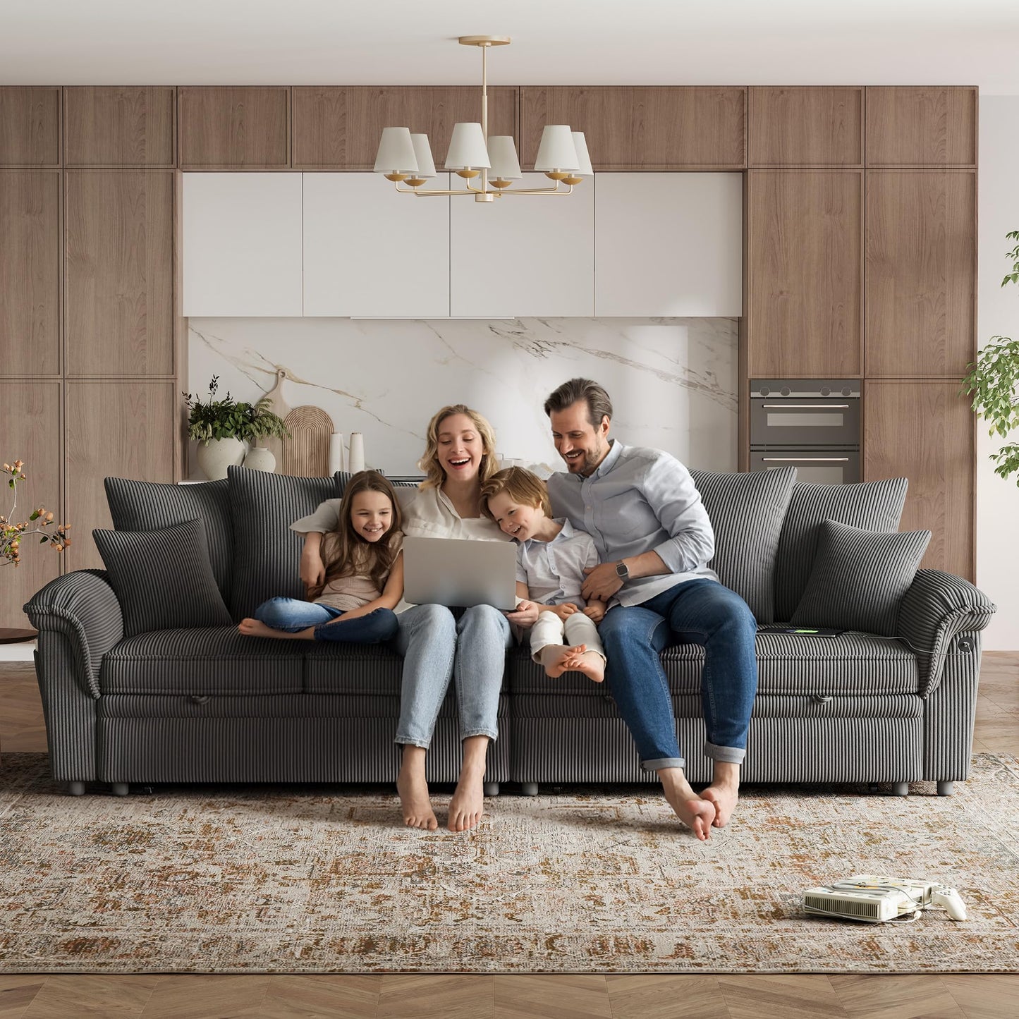 LINSY HOME Oversized Sectional Sleeper Sofa with Pull Out Couch Bed (Gray, 110.5'')