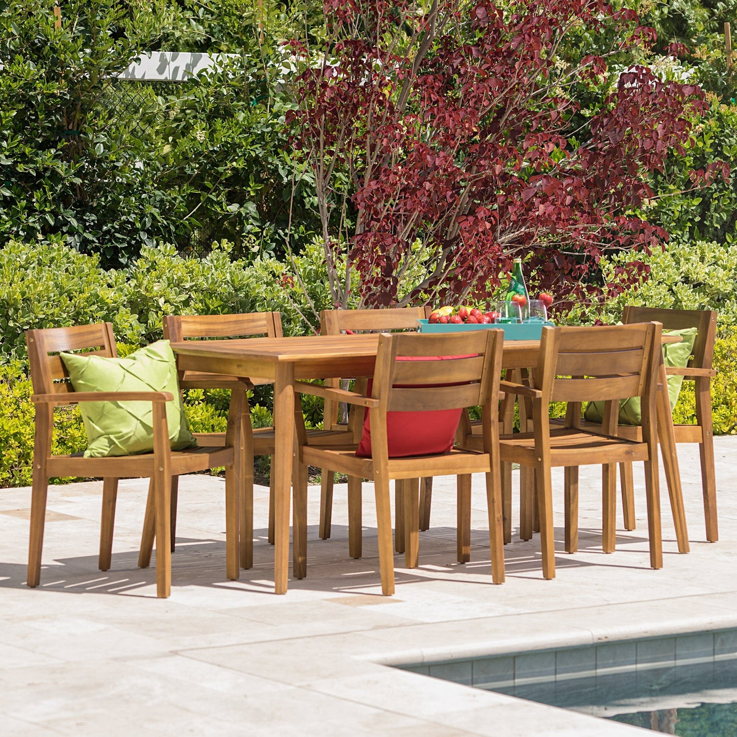 Stanyan | 7 Piece Outdoor Acacia Wood Dining Set | Perfect for Patio | with Teak Finish